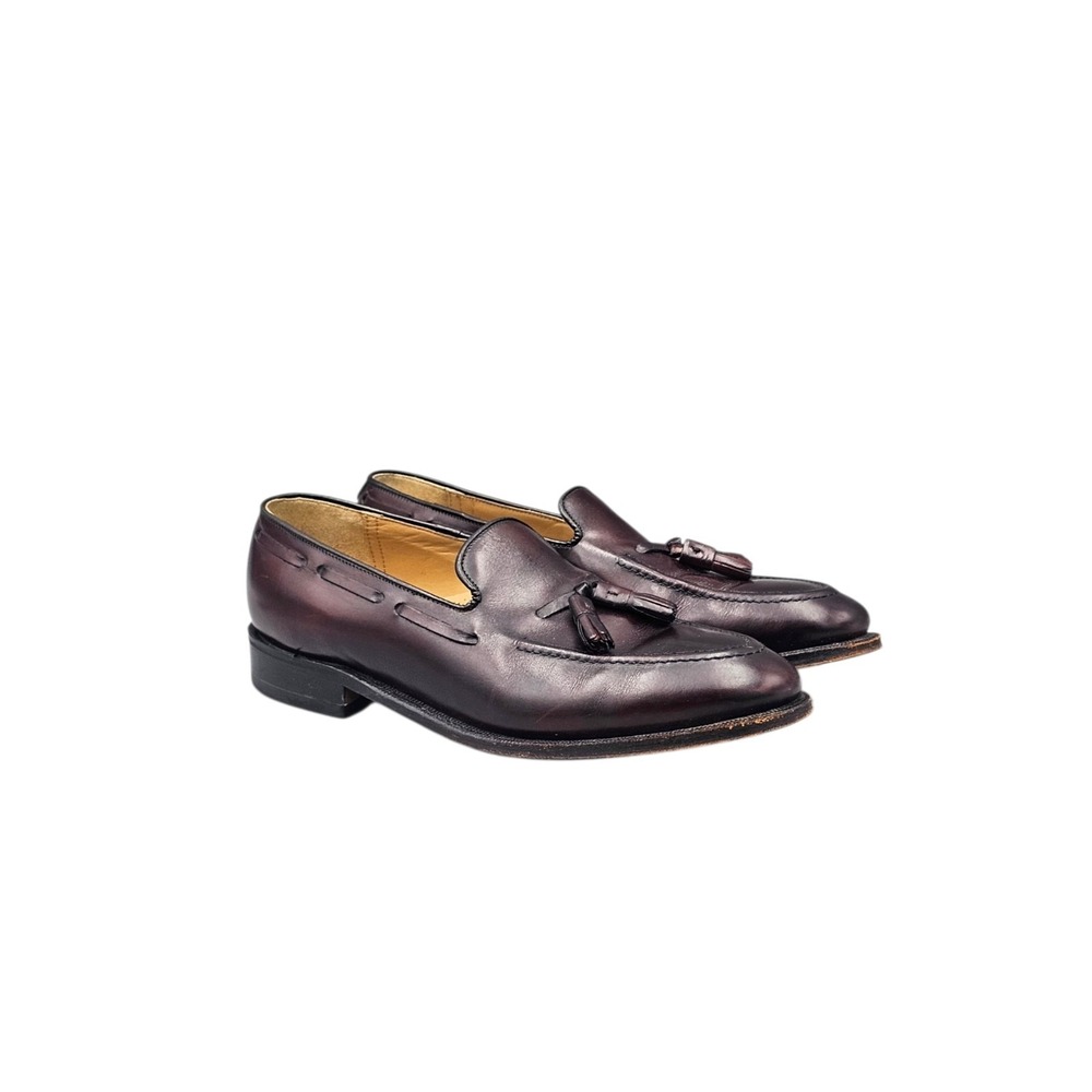 Johnston & Murphy Mens Size 9.5 D Burgundy Leather Apron Toe Tassel Loafers READ